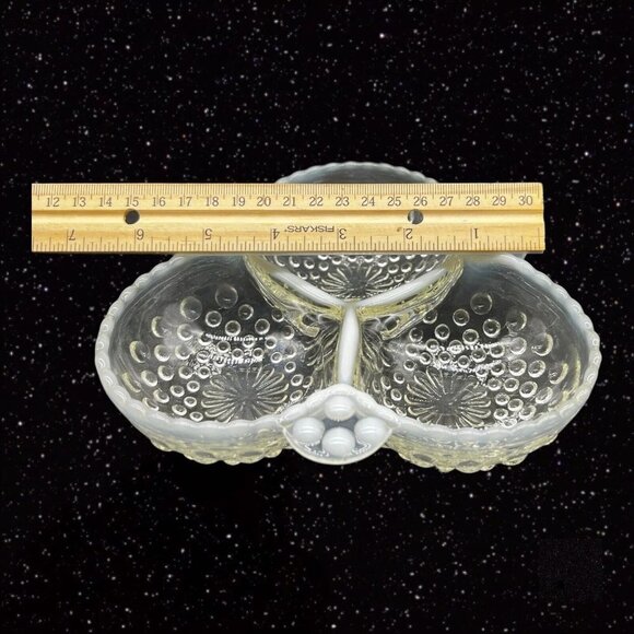 Anchor Hocking Opalescent Moonstone Relish Candy Dish Divided Bowl 1.5”T 6.5”W - Picture 4 of 12